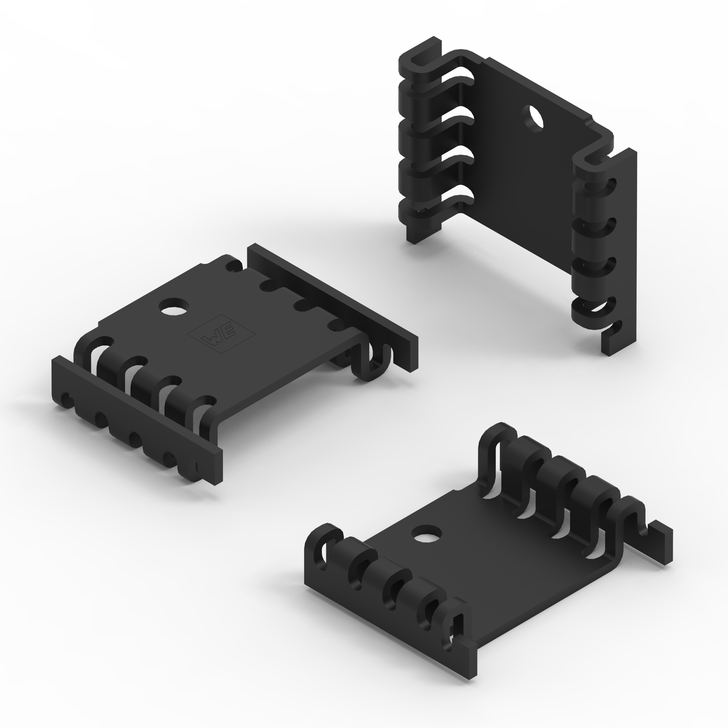 The WE-HTO heat sinks are designed for THT-TO packages like the TO-220 and TO-247. Here, curved sheet metal increases the surface area for heat dissipation.