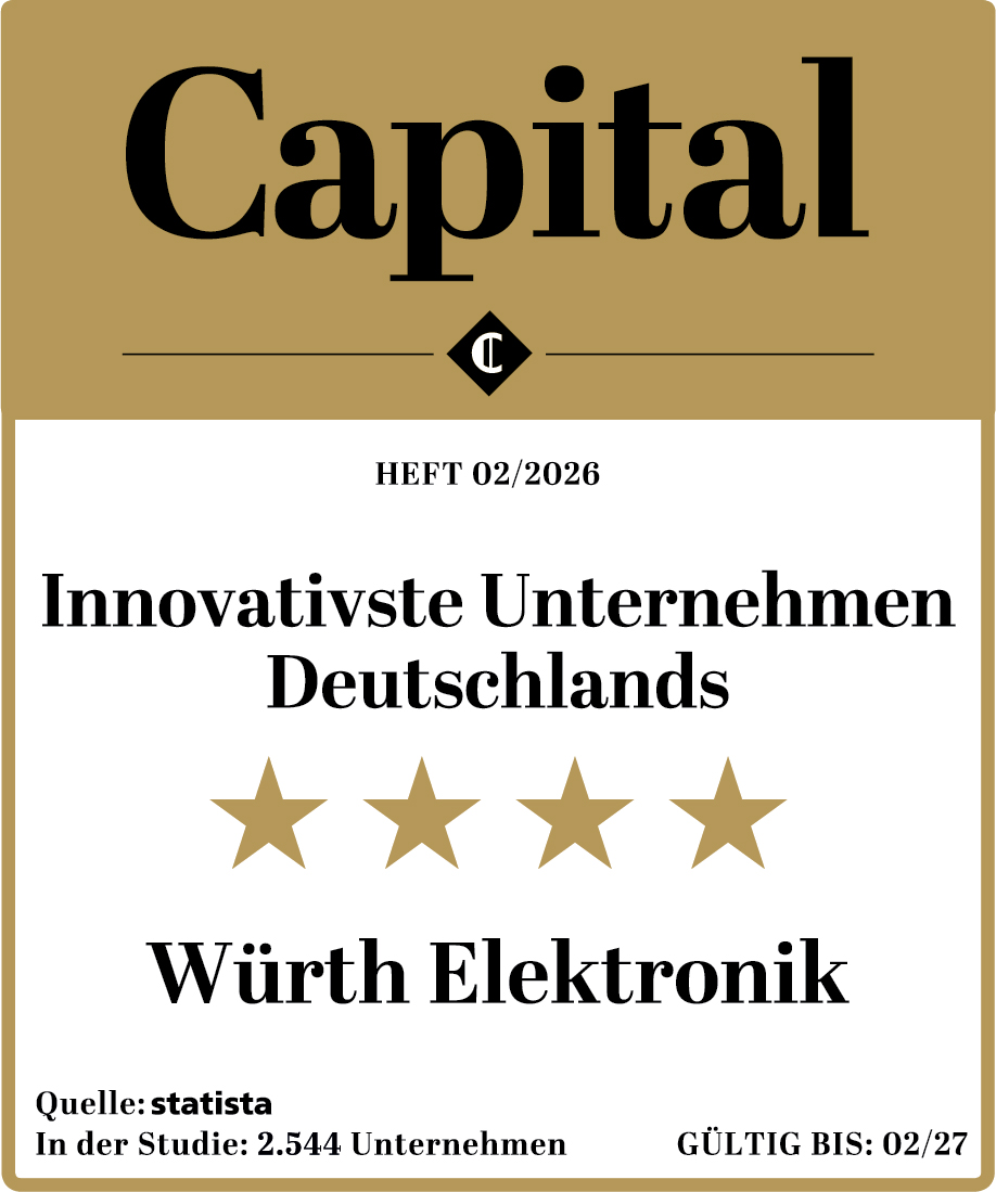 Vier-Sterne-Bewertung im Innovationsranking:
Das Expertenpanel sprach Würth Elektronik erneut hohe Anerkennung aus.